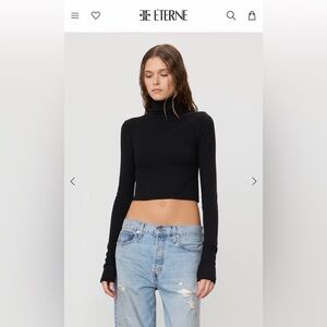 Eterne Black Cropped Fitted Turtleneck Top